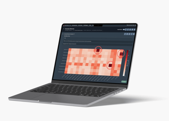 A screenshot of Monolith's Anomaly Detector being used on a laptop to highlight errors in test data